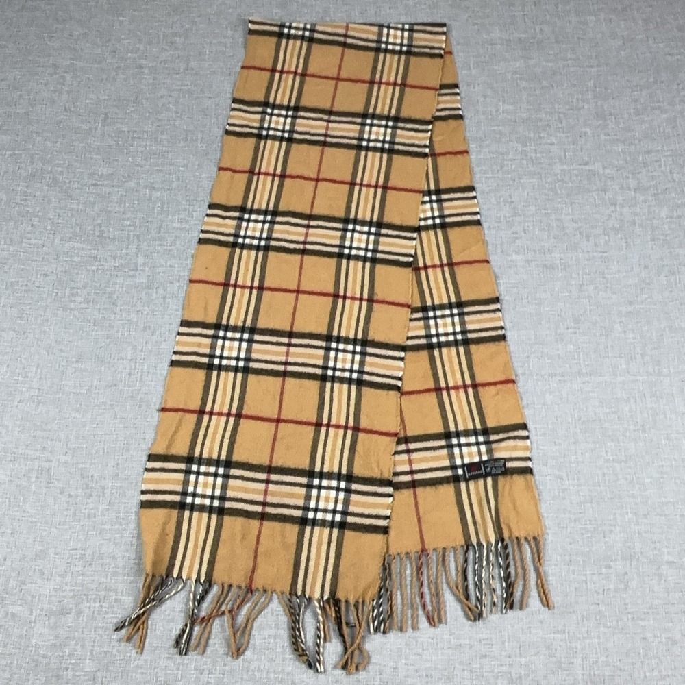V. Fraas Scarf Womens One Size Beige Plaid Cashmink Acrylic Fringe Germany